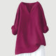 Women's linen blend split neck long sleeve tunic shirt