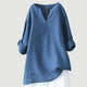 Women's linen blend split neck long sleeve tunic shirt