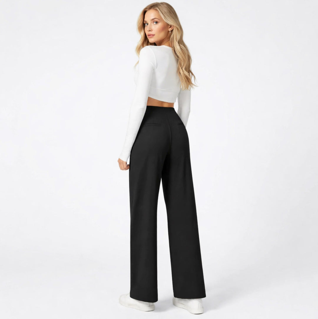 Women's high-waisted wide-leg trousers with side pockets