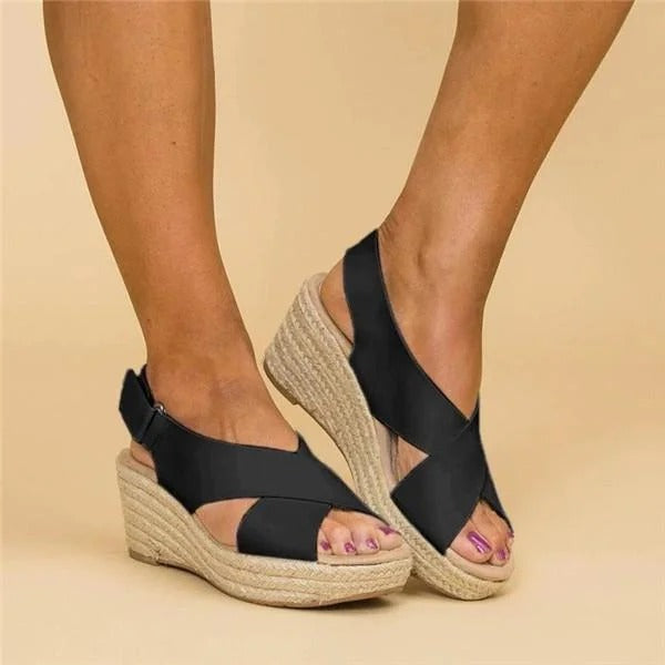 Karlie | Women's Cross Strap Espadrille Wedge Sandals Open Toe