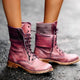 Women's lace-up combat ankle boots with round toes and low heels