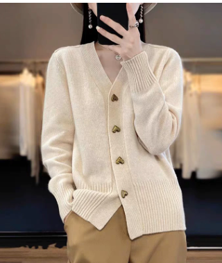Women's knit cardigan with heart-shaped front buttons