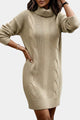 Women's textured cable knit turtleneck sweater dress with long sleeves