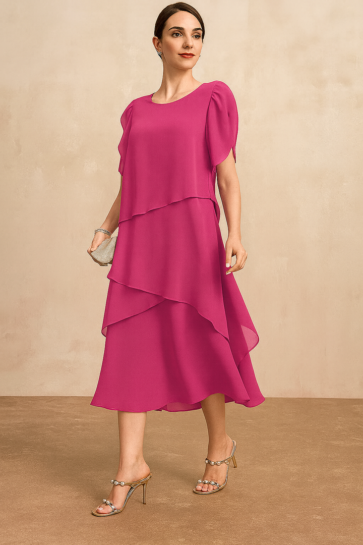 Women's Classic Chiffon Dress in Pink - View 6 | Bellmere