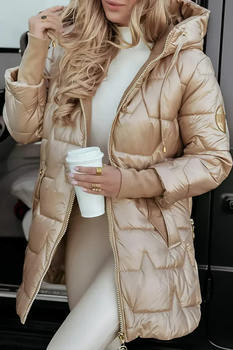 Women's long hooded quilted puffer jacket