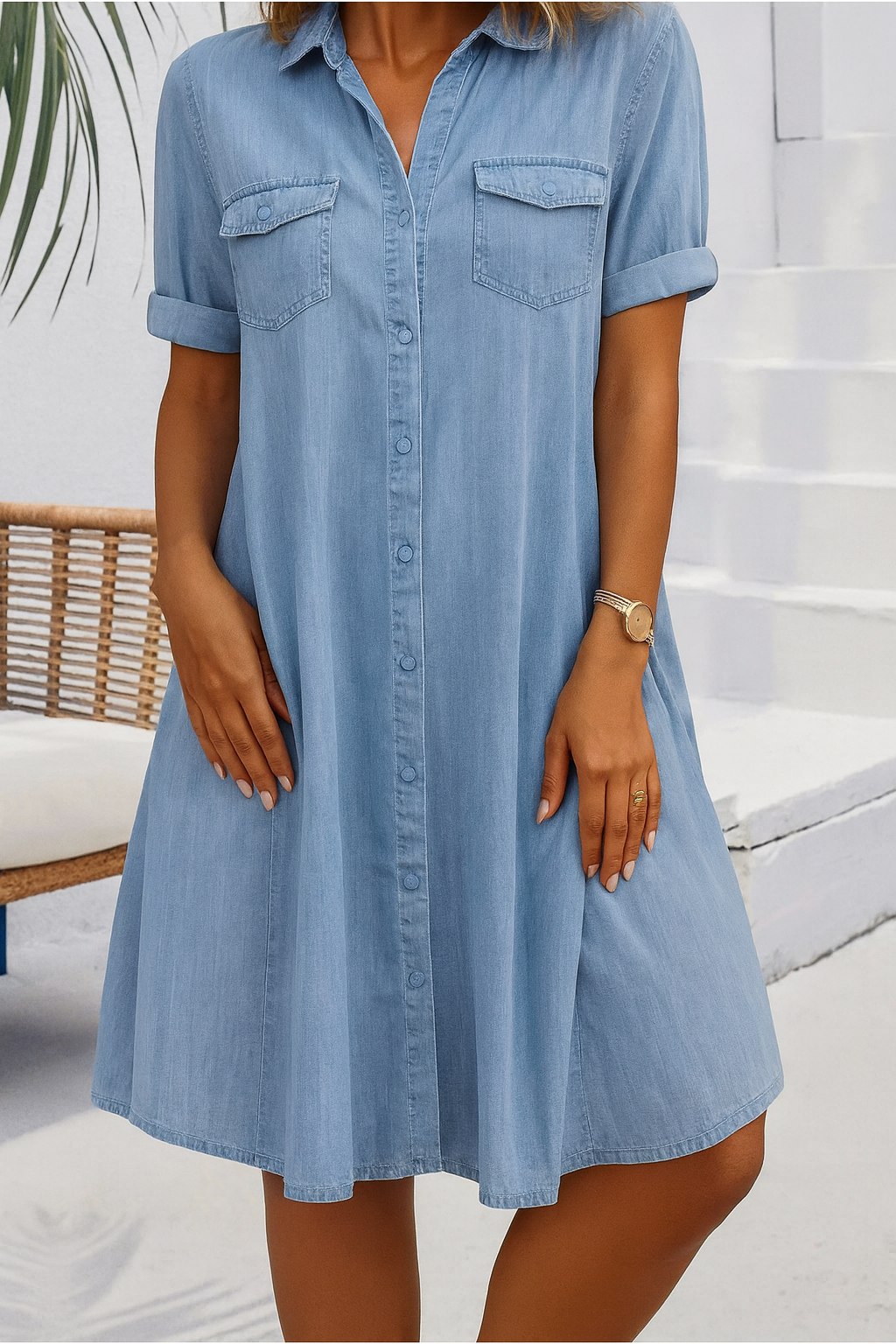 Lightweight Denim-Look Dress Dresses in Light Blue | Bellmere