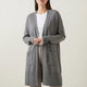 Women's long open front cardigan with long sleeves and patch pockets