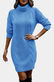Women's textured cable knit turtleneck sweater dress with long sleeves
