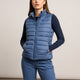 Women's quilted sleeveless puffer vest with stand collar and front zip