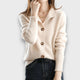 Women's button front cardigan with notched collar and long sleeves