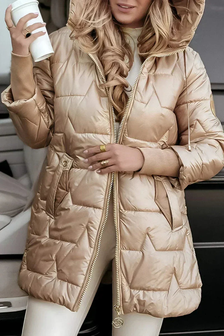 Women's long hooded quilted puffer jacket