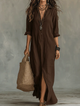 Women's maxi dress with collar and three-quarter sleeves, shown in white and black