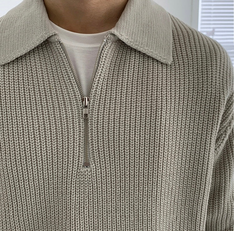 Ribbed quarter-zip sweater with collared neckline