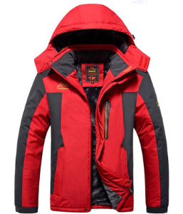 Men's hooded winter coat with contrast panels and zip front
