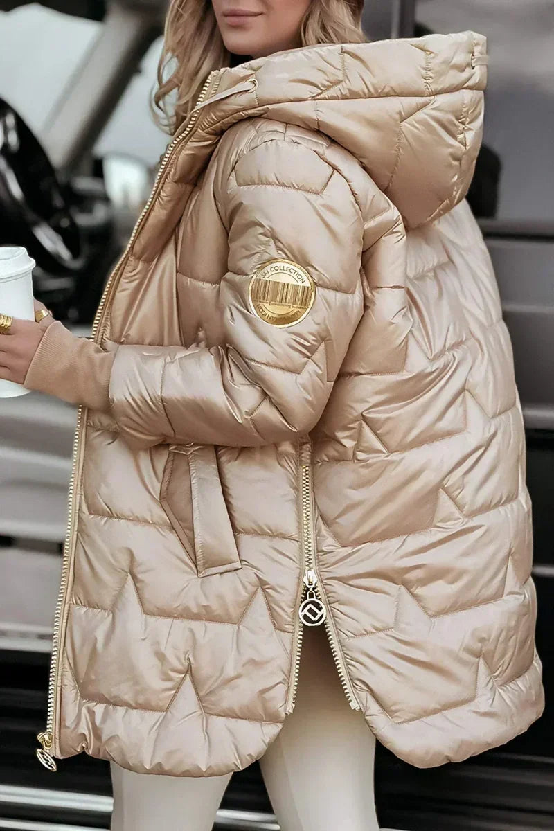 Women's long hooded quilted puffer jacket
