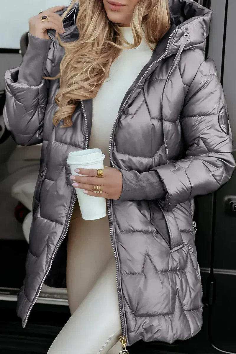 Women's long hooded quilted puffer jacket
