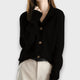 Women's button front cardigan with notched collar and long sleeves