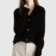 Women's collared button-front cardigan with long sleeves and ribbed trims