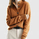 Women's collared button-front cardigan with long sleeves and ribbed trims
