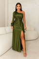 Women's One-Shoulder Maxi Dress in Green | Bellmere