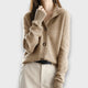 Women's button front cardigan with notched collar and long sleeves