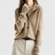 Women's collared knit cardigan with long sleeves and button front