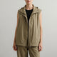 Women's sleeveless hooded utility vest with zip front and side pockets