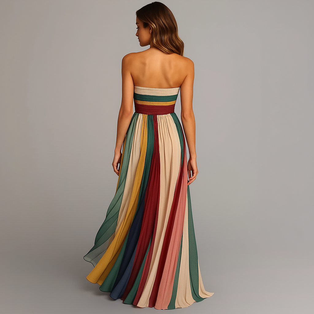 Women's Strapless Pleated Maxi Dress - View 4 | Bellmere
