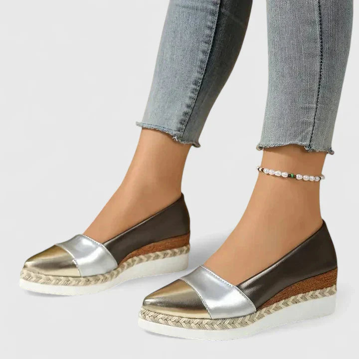 Enid | Women's Colour Block Espadrille Wedge Loafers Metallic