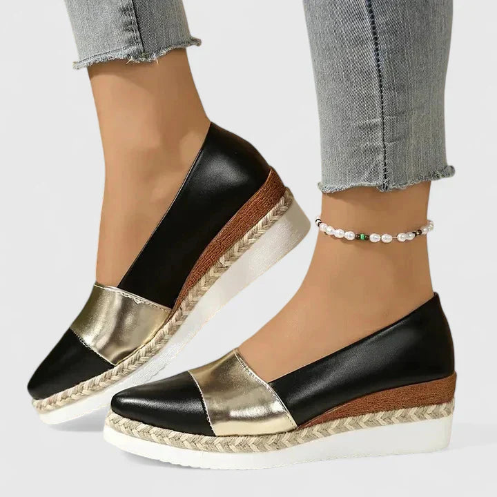 Enid | Women's Colour Block Espadrille Wedge Loafers Metallic