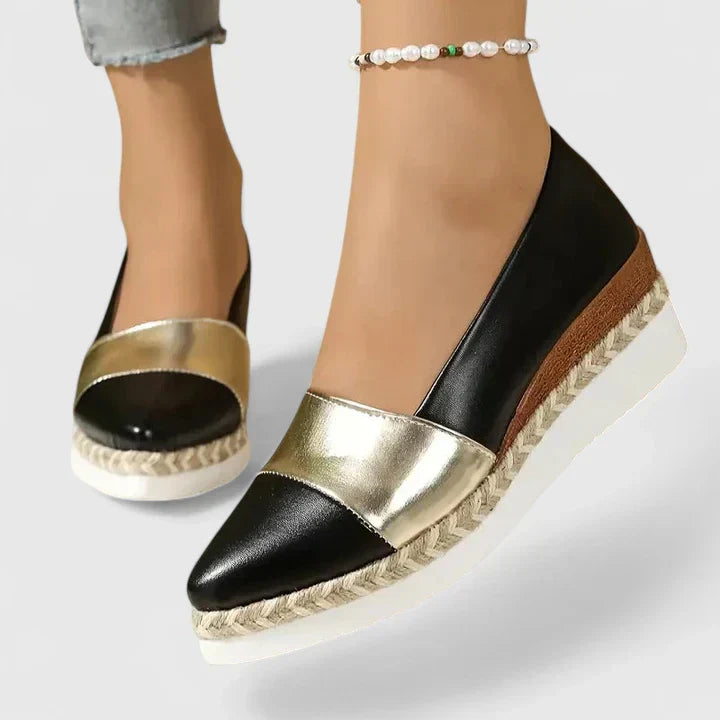 Enid | Women's Colour Block Espadrille Wedge Loafers Metallic
