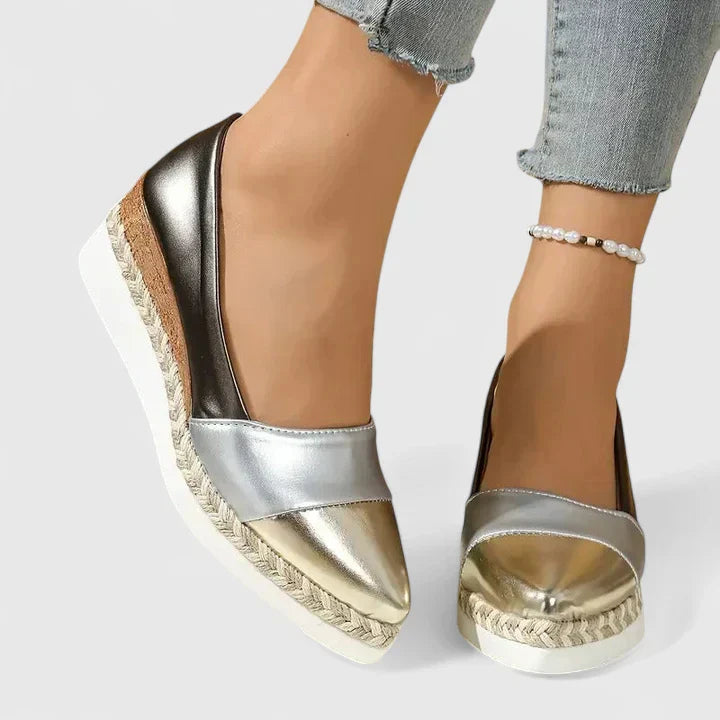 Enid | Women's Colour Block Espadrille Wedge Loafers Metallic