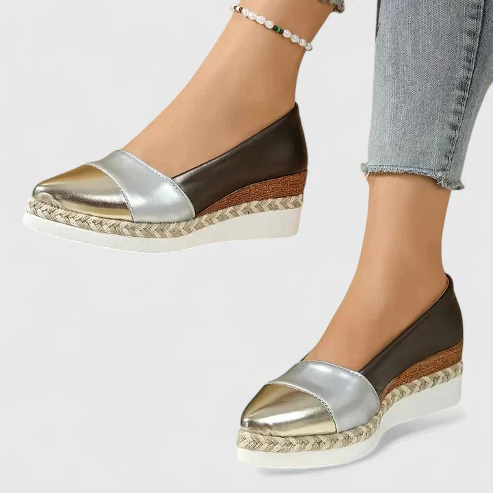Enid | Women's Colour Block Espadrille Wedge Loafers Metallic