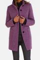 Women's long button-front coat with raised collar and front patch pockets