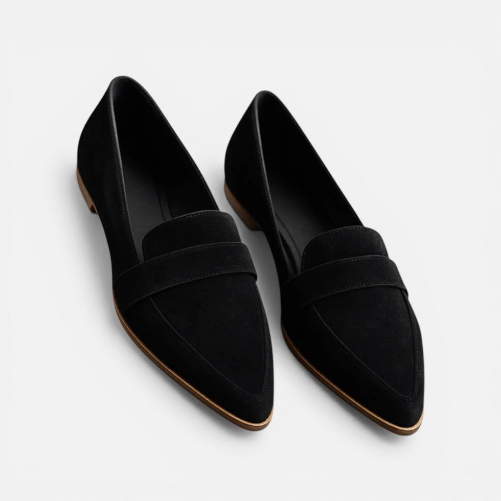 Women's pointed toe loafers with vamp strap and low heel