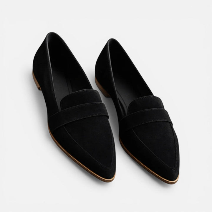 Women's pointed toe loafers with vamp strap and low heel
