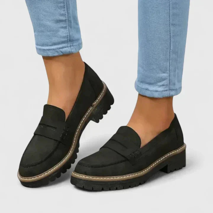 Women's slip-on loafers with round toe and chunky ridged sole