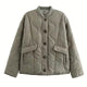 Women's quilted jacket with button front and animal-print cuffs