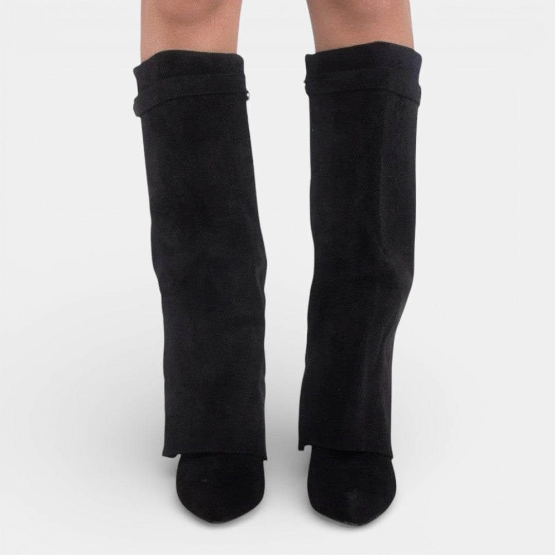 Women's knee-high pointed-toe boots with block heels