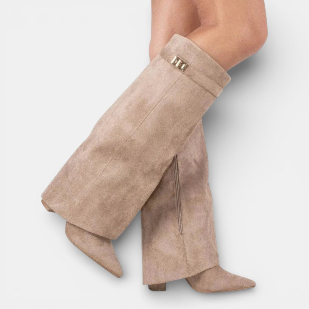 Women's knee-high pointed-toe boots with block heels