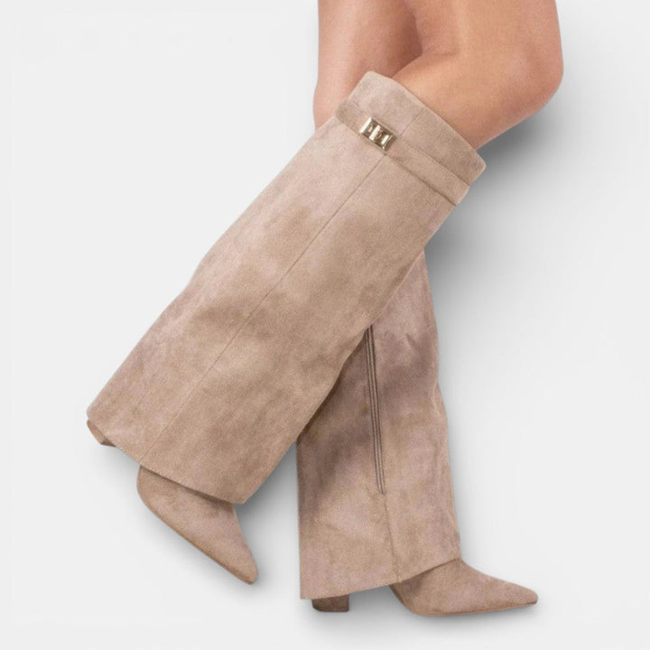Women's knee-high pointed-toe boots with block heels