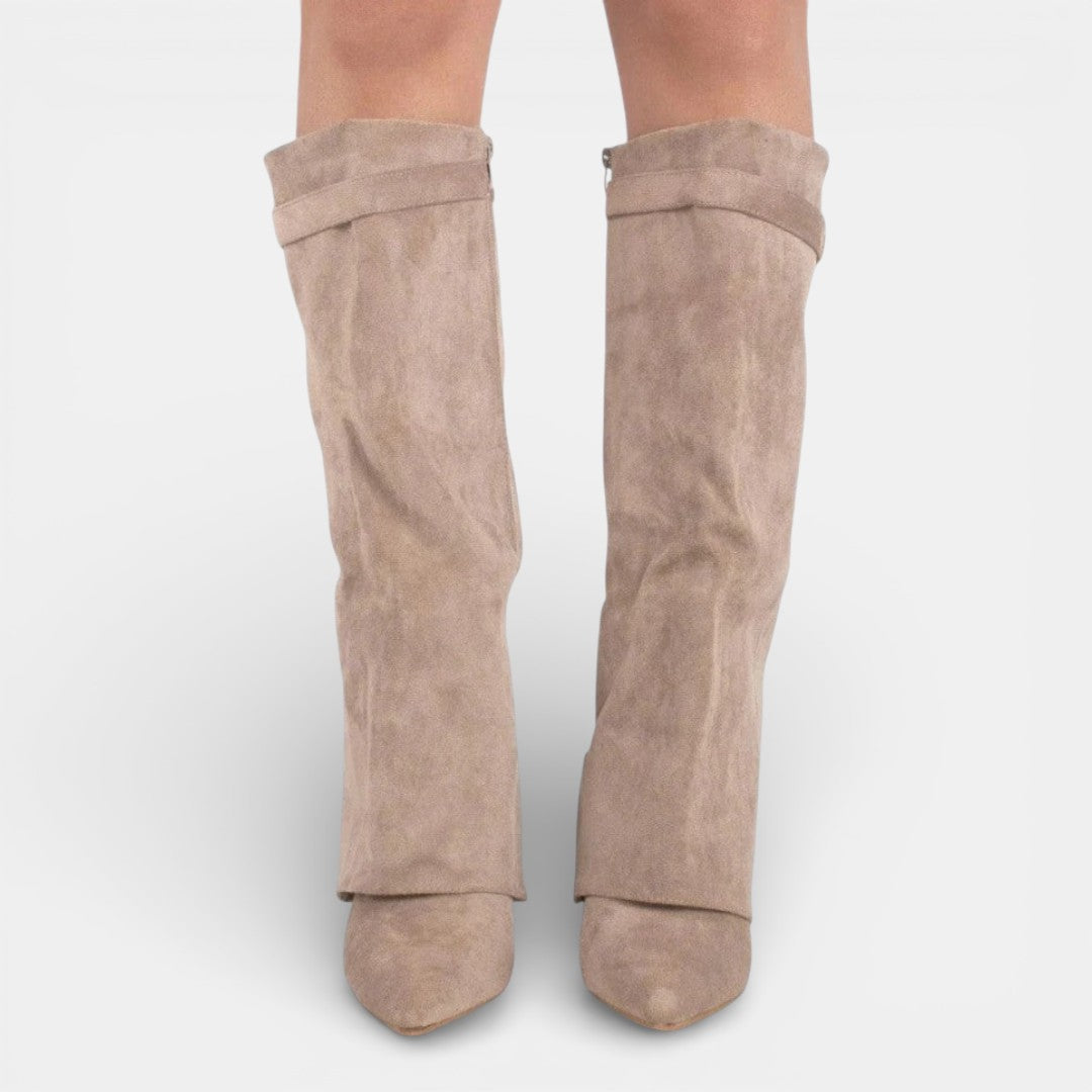 Women's knee-high pointed-toe boots with block heels