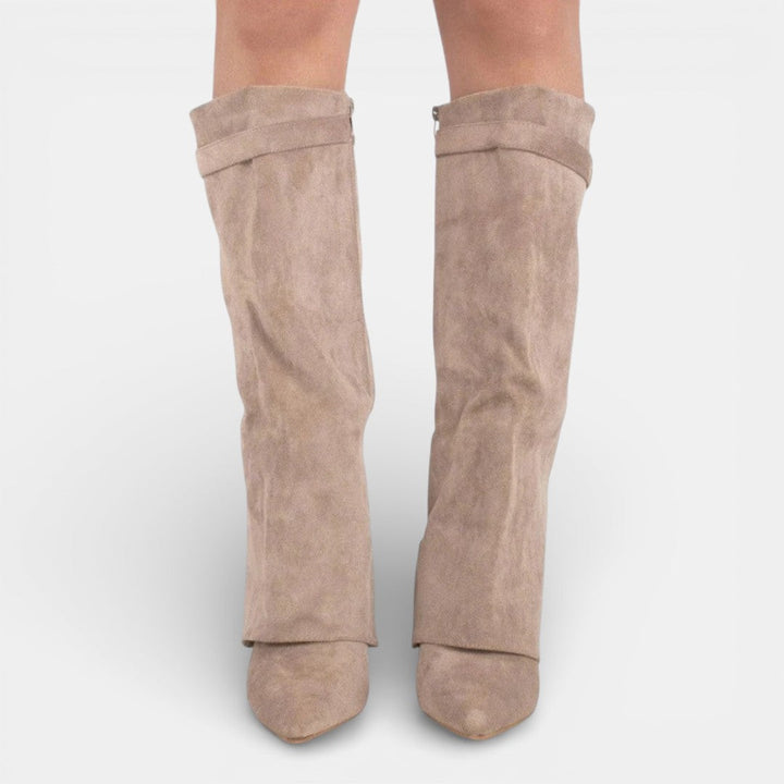 Women's knee-high pointed-toe boots with block heels