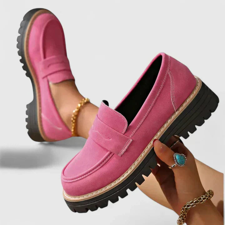 Women's slip-on loafers with round toe and chunky ridged sole