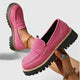 Women's slip-on loafers with round toe and chunky ridged sole