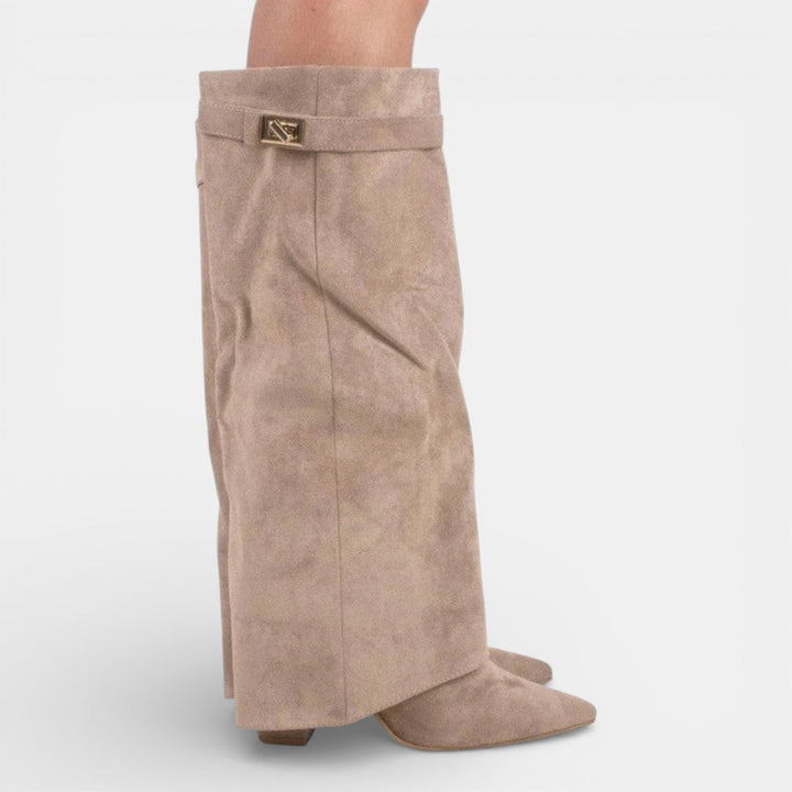 Women's knee-high pointed-toe boots with block heels