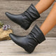 Women's slouch mid-calf boots with rounded toes and low wedge heels