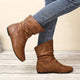 Women's slouch mid-calf boots with rounded toes and low wedge heels
