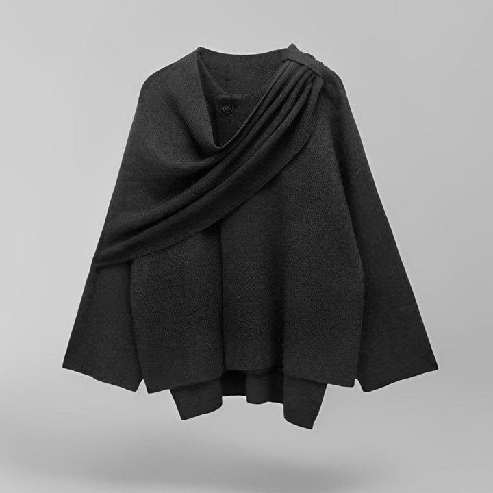 Women's asymmetric draped poncho with cowl neckline