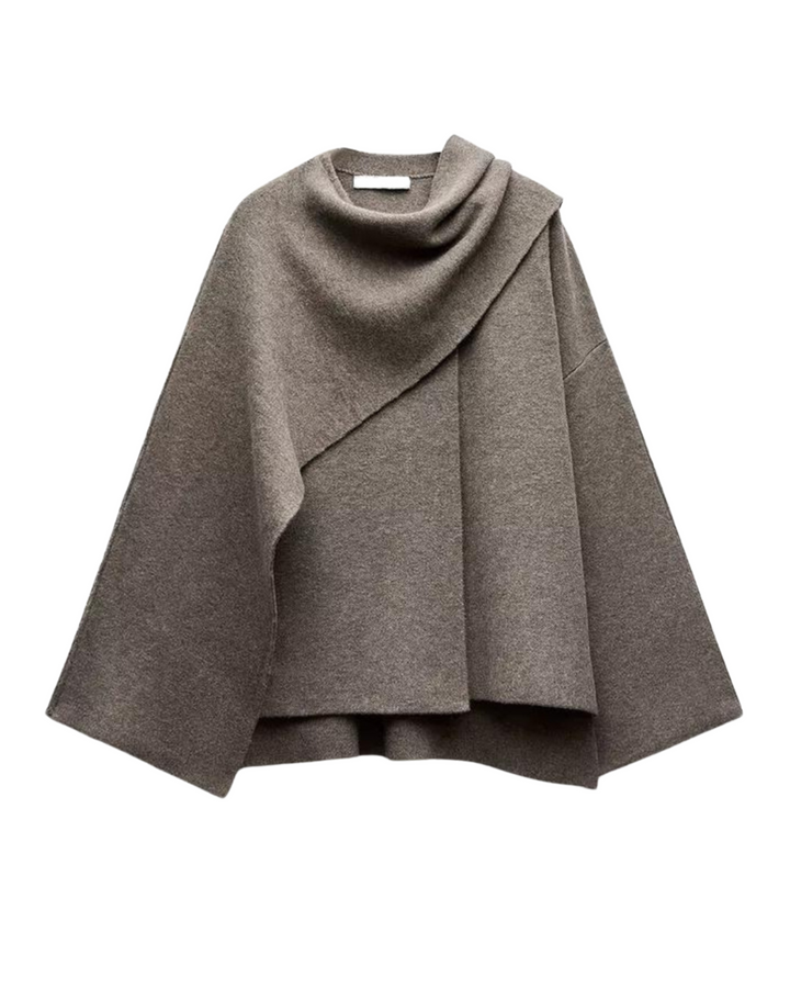Women's asymmetric draped poncho with cowl neckline